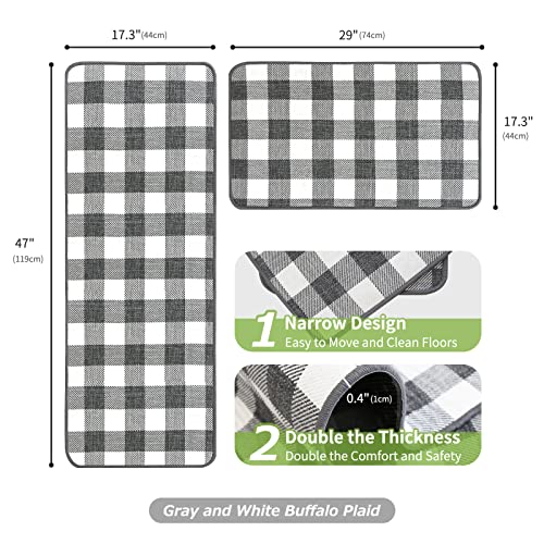 Matace Gray & White Buffalo Plaid [2 Pcs] Kitchen Rugs Set - Runner & Mat, Quick Absorbent, Machine Washable, Ideal For Stove, Sink, Laundry Room, Fireplace #TOP1