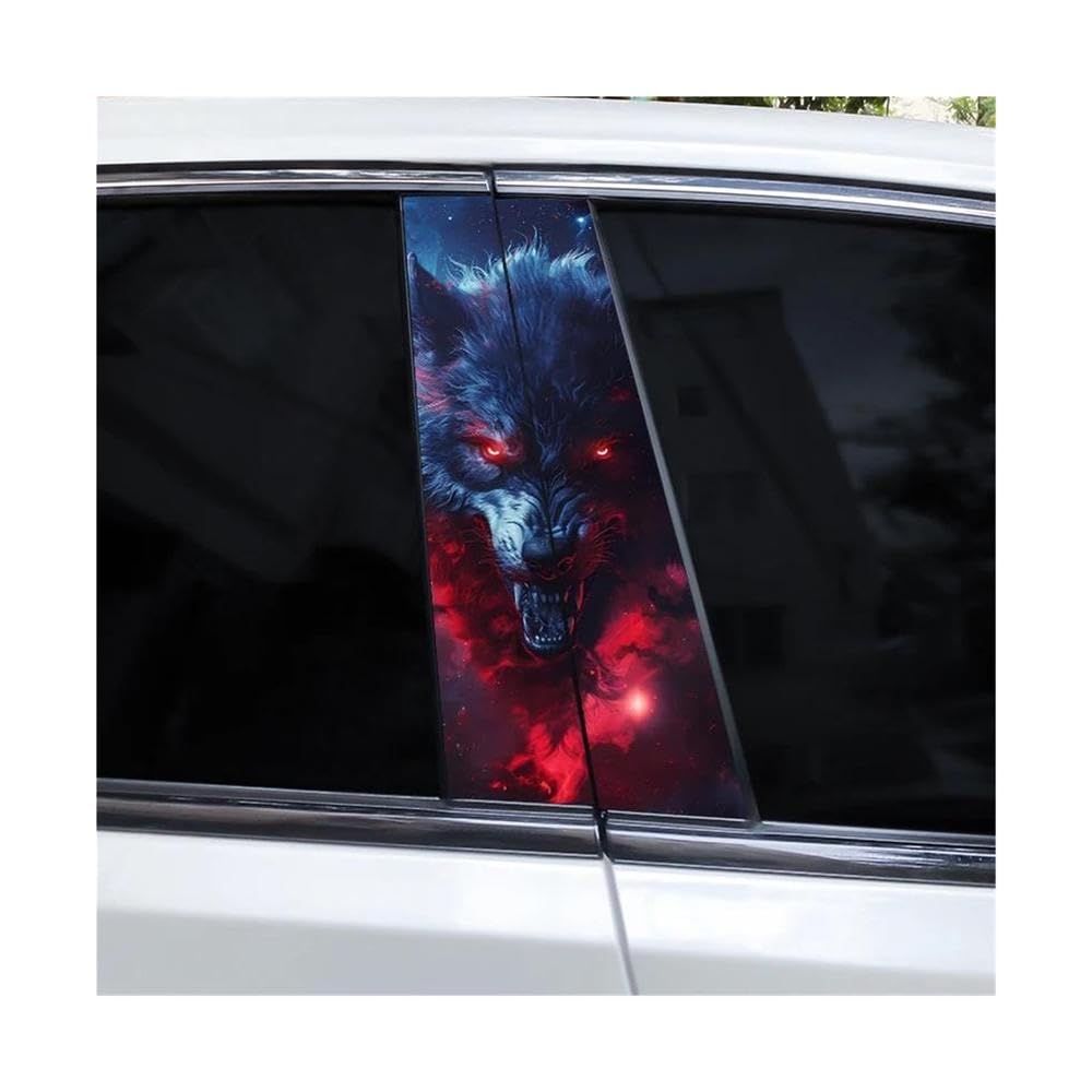 Body Parts 2pcs Wolf Head Car B-Pillar Sticker Waterproof Car Center Pillar Sticker(E)