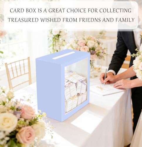 Image of SietDESEO Lavender Card Box for Party with Clear Window Large Gift Card Box Holder for Wedding Reception Birthday Graduation Baby Shower Raffle Ticket Box