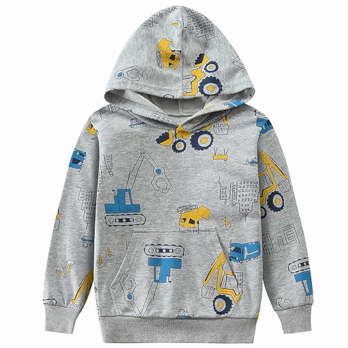 Baby Boys Hoodies for Kids Sweatshirt Excavator Pullover with Pocket Toddler Hooded Shirts Truck Warm Sweater Size 2-7T