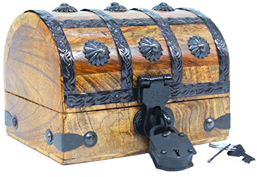 Well Pack Box Pirate Treasure Chest with Iron Lock Skeleton Key Small Pirate 6.5 x 4.5 x 4.5 Decorative Box