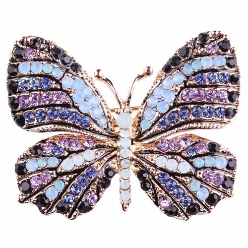 Image of Gyn&Joy Multi-Color Crystal Rhinestone Winged Butterfly Pin Brooch BZ030