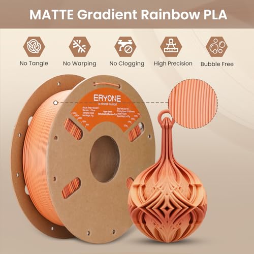 Image of ERYONE Matte Gradient Rainbow 3D Printer PLA Filament 1.75 + /- 0.03mm, HS Matte Multicolor High Speed Filament PLA 1KG(2.2LBS) Spool, Danxia
