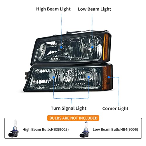 Image of DWVO Headlight Assembly Compatible with 2003-2006 Chevy Silverado Chrome
