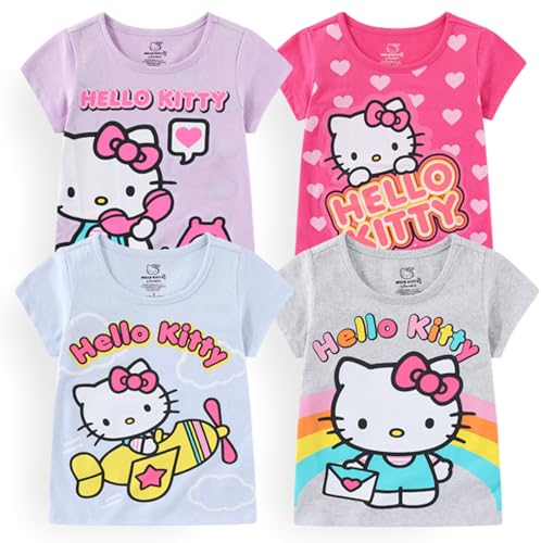 Hello Kitty Sanrio Girls 4 Pack Short Sleeve T-Shirt for Little and Big Kids