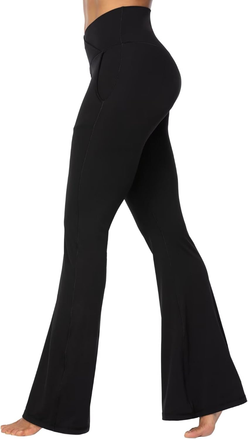 Sunzel Crossover Flare Leggings for Women Tummy Control Yoga Pants with Pockets High Waisted and Wide Leg - Image 4