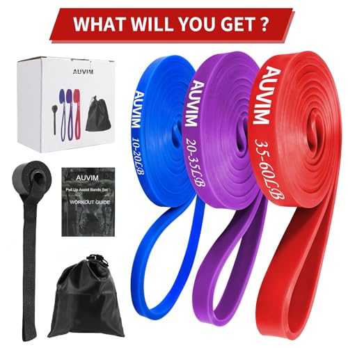 AUVIM Widerstandsbänder Set Fitnessbänder 3 verschiedene Stufen von Widerstandsbändern für Krafttraining, Stretching, Calisthenics, Cross-Fitness, Pilates, Yoga, inklusive Türanker-Aufbewahrungstasche