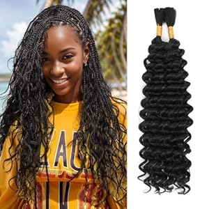 Boho Hair for Braiding Mix Synthetic Human Braiding Hair, 22 Inch Deep Wave Bundles Boho Braids, 2 Bundles Packs Bulk Curly Bohemian Hair Extensions (1B, 22 Inch)