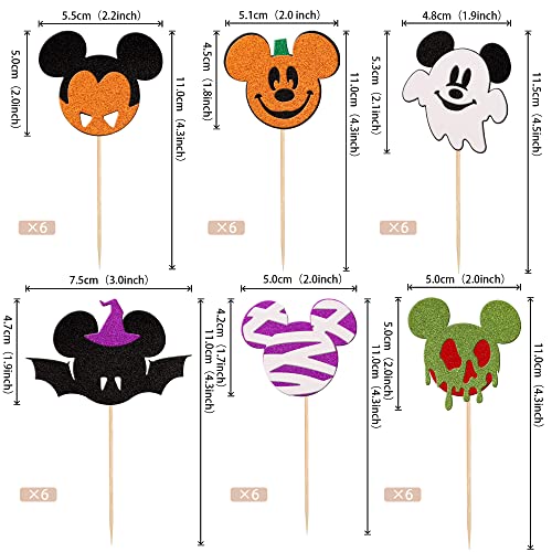 36 Pcs Mini Mouse Inspired Halloween Cupcake Toppers Glitter Witch Hat Bat Zombie Mummy Ghost Spooky Cupcake Picks For Halloween Mini Theme Baby Shower Birthday Party Cake Decorations Supplies #TOP1