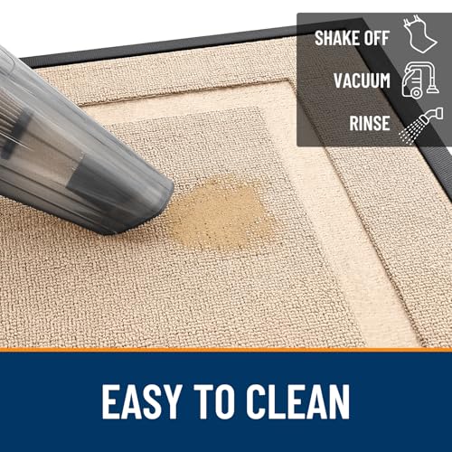 Image of OLANLY Front Door Mat Indoor Outdoor Entrance, Waterproof All-Season, All-Weather Doormat, Sturdy Natural Rubber, Low Profile, Easy Clean Patio Porch Entryway Mat, 35x23, Off-White