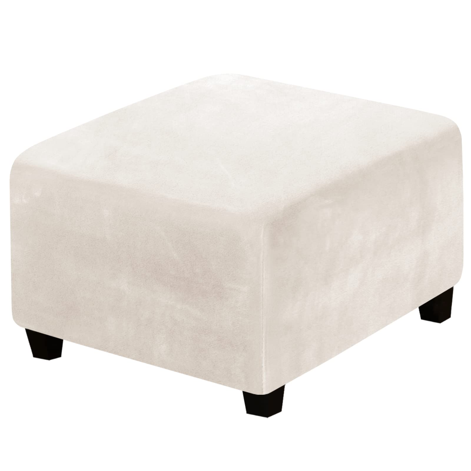 h.versailtex ottoman slipcover square footstool protector covers storage stool ottoman covers stretch with elastic bottom, feature real velvet plush fabric, ivory