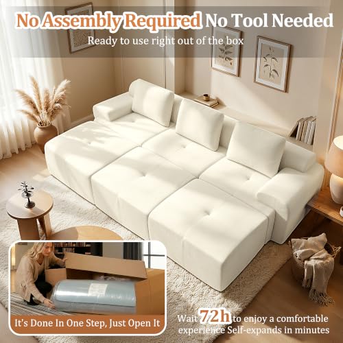 Image of 122 inch Oversized Boneless Couch, Comfort Cloud Sectional Couches for Living Room, Modular Sofa High Back & Extra Deep Seat, No Assembly, Soft Chenille Fabric (Warm White, 122 inch-(3+3))