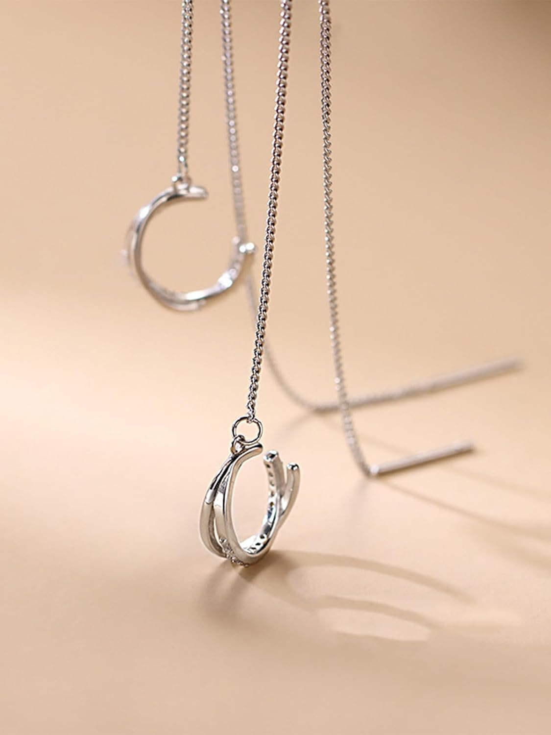 Long Chain Cuff Earrings Gold Silver Wrap Tassel Earrings Minimalist Cz Round Stud With Chain Cuff Double Piercing Jewelry Statement Fake Earrings for Women