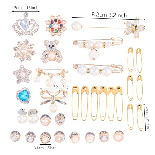 Image of 65 PCS Diy Charms For Socks - Safety Brooches And Pins For Women, Rhinestone Junk Charms Accessories For Shoes Bags Clothes