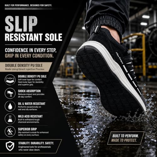 Image of Allen Cooper Safety Shoe ACL 11788 | High Performance Fabric & Leather Upper | Non-Metallic Fibre Toe Cap, Anti-Skid Sole, Heat, Water & Oil Resistant | Size 10 INDIA /UK