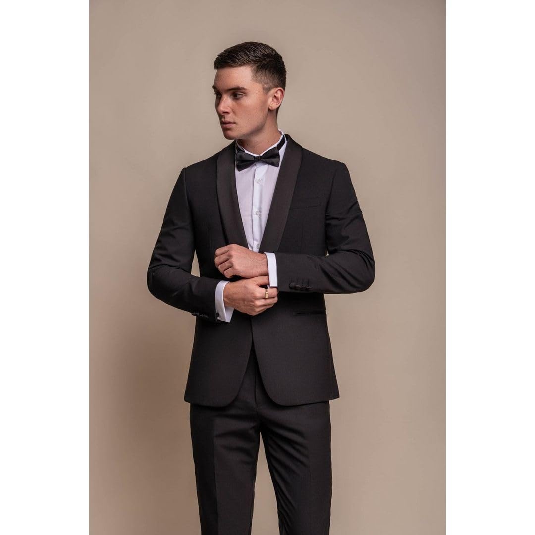 Smoking da uomo nero in 2 pezzi con collo a scialle
