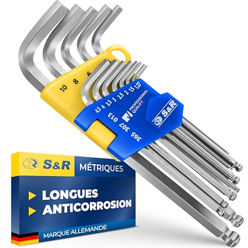 S&R Cle allen - Jeu de Clés Allen Longues Btr Six Pans mâle 13 pcs. 1,27 à 10 mm Clés Hexagonale pour Vélos Motos, Voitures, Meubles, Électroménagers....