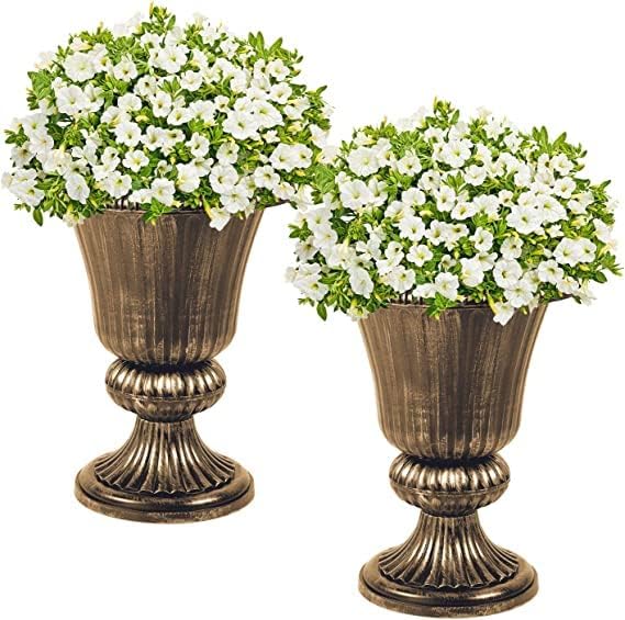 B&H Set of 2 Classic Urn Planters Plastic Flower Plant Pot Indoor