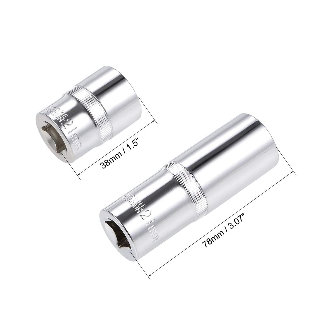 TA-VIGOR 2Pcs 1/2-Inch Drive by 21mm Deep and Shallow Socket, Cr-V Drive Socket, 6-Point, Metric for Auto Repairing and Household - Image 2