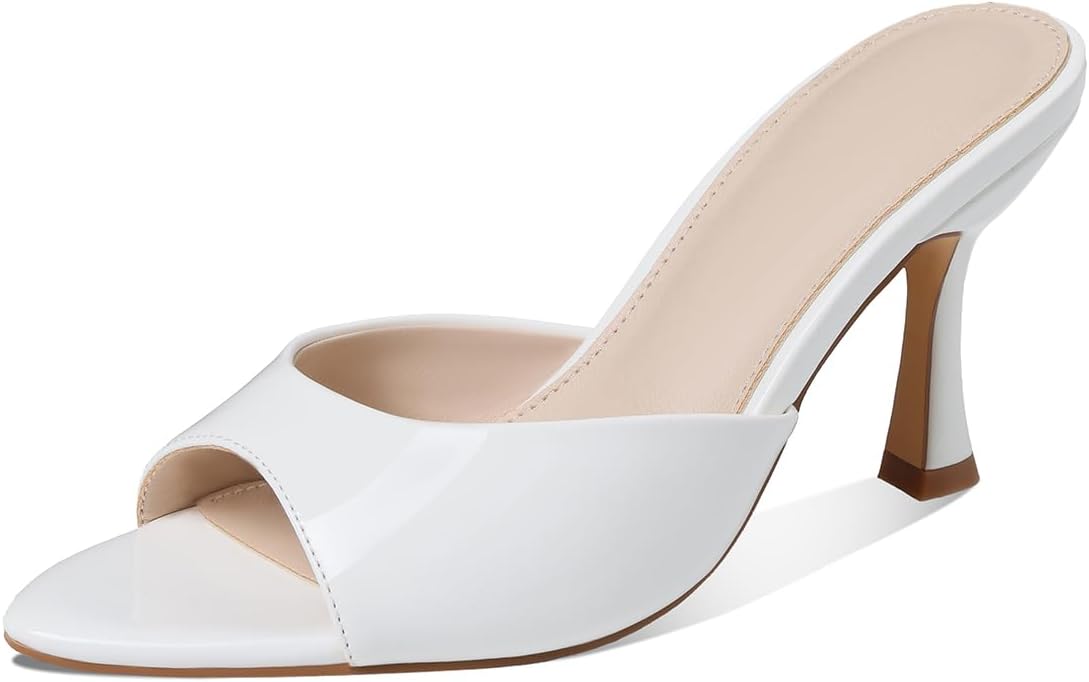 CELNEPHO Kitten Heels for Women Heeled Sandals Backless Slip On Mules Open Peep Toe Summer High Heels Dress Shoes for Wedding&Office