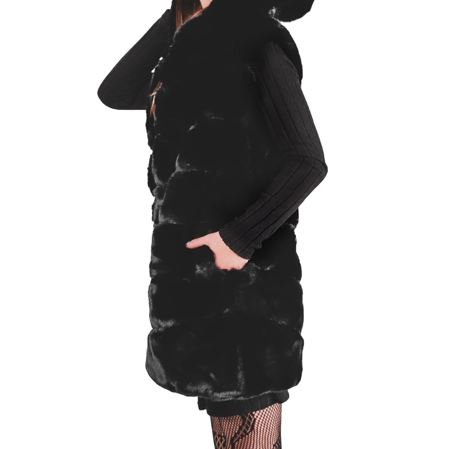 QUEEN HELENA Gilet d'Hiver en Fausse Fourrure pour Femme PLC-02