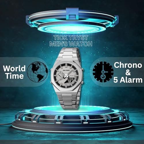 Image of Dual-Display Analog-Digital Watch, Zink Alloy Case Men's Watch,Stainless Steel Band, Luminous 30M Water-Resistant Fashion Sports Watches for Men - TT-D1