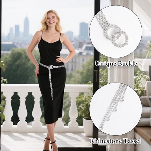 Heliltd Rhinestone Chain Belt with Adjustable Crystal Waistband for Dress & Jeans3