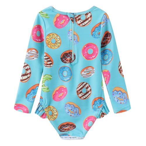 Image of Baby Girls One Piece Swimsuits Long Sleeve Rash Guard for Kids Girls UPF 50+ Sun Protection Swimshirts