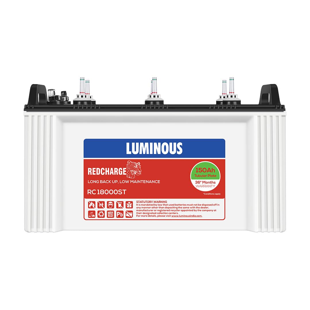 Luminous Red Charge RC 18000ST Short Tubular Inverter Battery for Home, Office & Shops | 150Ah/12V High-Performance, Durable & Low Maintenance Battery | Easy Installation | 36 Months Warranty