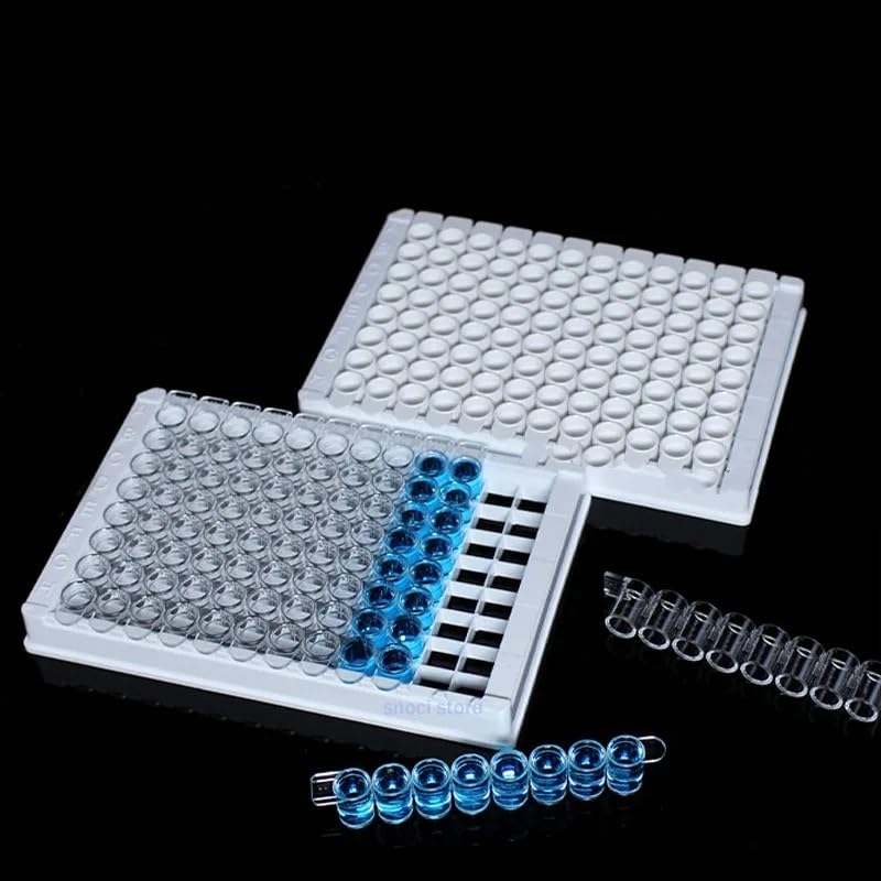 96 Holes Elisa Plate for Lab Equipment Well Culture Plate Tissue Culture Tool，polystyrene Detachable sterile Packing 5Pcs/Pack(Transparent-5set)