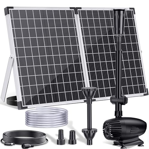 Image of POPOSOAP 55W Solar Fountain Pump, 480GPH Solar Pond Pump with Dry-Run Protection, Solar Powered Water Pump with 17Ft Cord & 10Ft Extension Cable, PVC Tubing for Ponds, Garden, Waterfall, Hydroponics