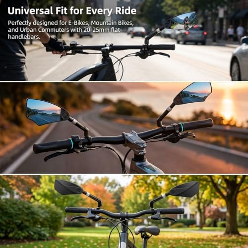 ESLIFE Bike Mirror Pair (2 Mirrors) HD Convex Glass Rear View, Handlebar Mirror with Extendable Arm (5.9–7.9 in / 15–20 cm), 360° Rotatable Mirror for Bicycles, Fits 20–25 mm Flat Handlebars - image 2