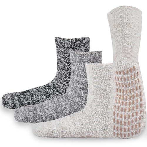 Image of JORMATT 3 Pairs Ultra Thick Grip Fuzzy Socks Non Skid Slipper Hospital Socks Unisex