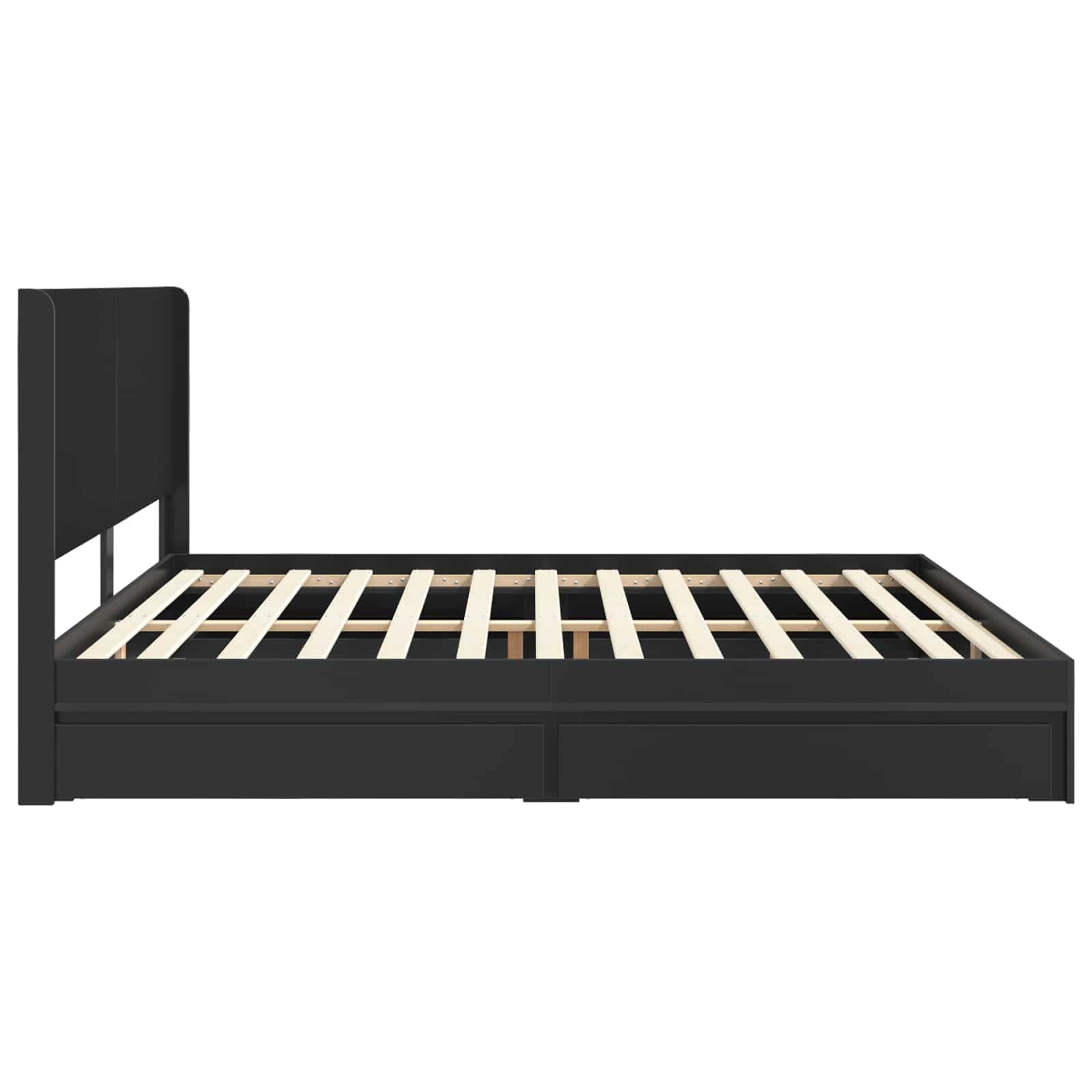 Rama de cama con almacenamiento y cabecero Negro 200 x 200 cm estructura de cama moderna con compartimentos de almacenamiento integrados para dormitorio, marco de madera montaje, uso interior