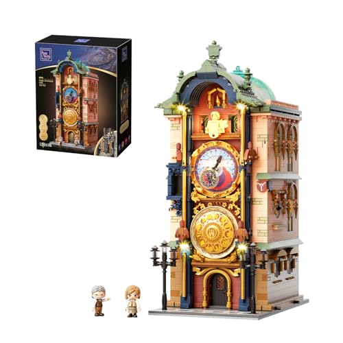 PANTASY Prager Astronomische Uhr Klemmbaustein Set Gotischer Uhrturm Architekturmodell mit Beweglichen Astronomischen Zifferblättern Historisches Wahrzeichen Sammlermodell für Erwachsene