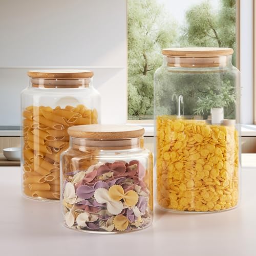 INCETUE Vorratsdosen Glas mit Deckel, 480ML Vorratsgläser mit Luftdicht Bambusdeckel, Deko Küche Glasbehälter für Müsli, Pasta, Nudeln, Mehl, Kaffeebohnen, Overnight Oats - Klein