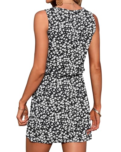 Image of AUSELILY Womens Summer Sleeveless V-Neck Drawstring Waist Beach Cover up Mini Short Swing Dresses with Pockets