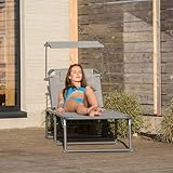 Relaxdays Gartenliege klappbar, Sonnenliege Dach, Deckchair, Sonnenschutz, verstellbar, HBT: 37 x 70 x 200 cm, beige - 2