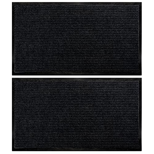 Vypart 2Pack Door Mat Indoor Front Door Mat (30" x 17") Ribbed Indoor Outdoor Mat Anti Slip Durable Low Profile Design Indoor Outdoor Doormat for High Traffic Areas Black