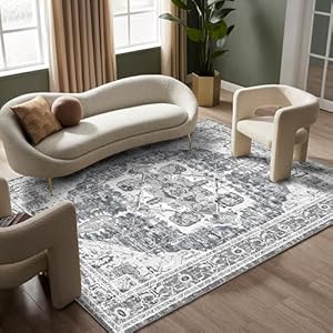 QD-Udreamy 5×7 Area Rugs – Machine Washable Rugs for Living Room, Area Rug 5×7 with Non-Slip Backing, Stain Resistant Vintage 5×7 Area Rug for Bedroom, Ultra-Thin Boho Area Rugs