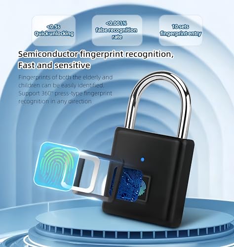 Image of Fingerprint Padlock, Ultra-Light and Portable,Quick to Unlock in 1 Second,Can Be Used for 180 Days On A Single Charge,Anti-Cut and Anti-Saw,Can Record 10 Fingerprints