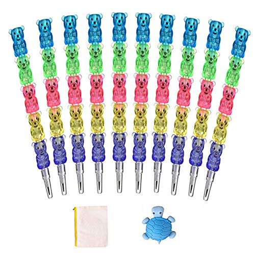 Odowalker 30pcs Stackable Pencils Plastic Bear Pencils for Birthday Party Supplies School Fun Equipment-with Turtle Erasers and DIY Blank Bag