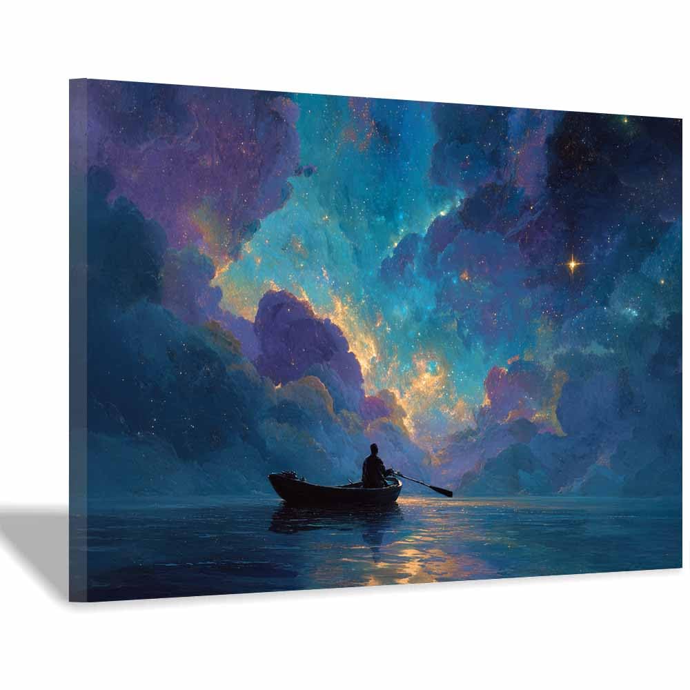 DMZPKZB Natural Landscape Wall Decor Galaxy'sBoats Night Viewss Beautiful scenery Painting, Modern Artwork,for Living Room,Bedroom,Office Bathroom,Dining(Multicolor)-60x90cm Framed