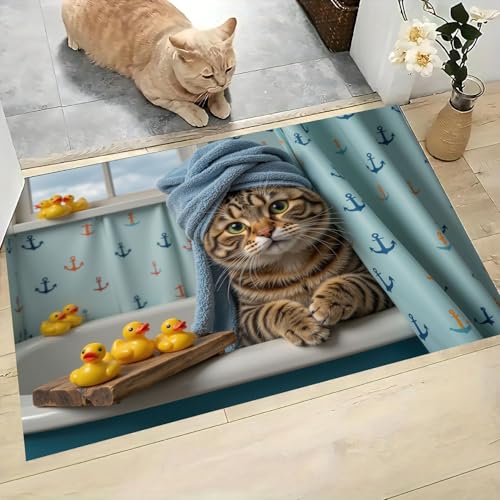 Tapis d'entrée antidérapant pour sécuriser le sol avec chat bleu - 3