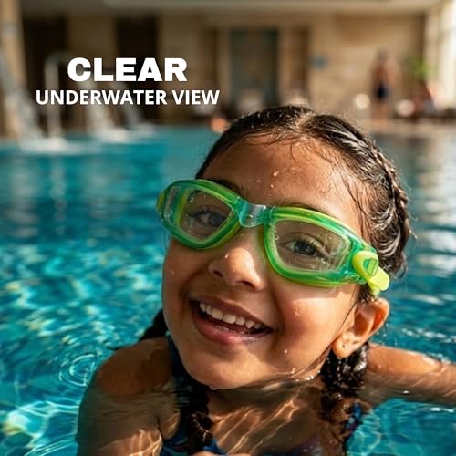 Image of BURNLAB Swimming Goggles for Kids, Clear Vision Pool Goggles for Boys & Girls, Easy Adjustable Strap (green)