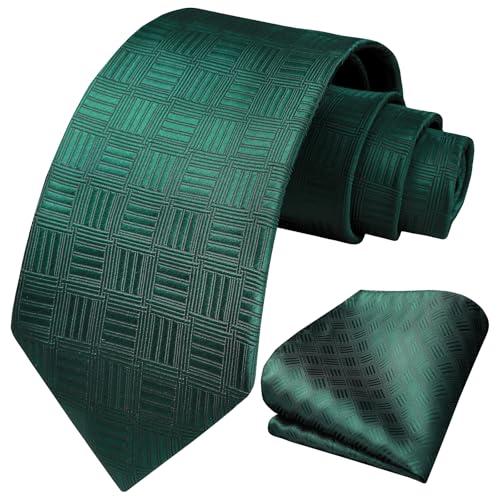 Image of HISDERN Mens Ties Plaid Tie and Pocket Square Set Classic Woven Formal Checkered Neckties & Handkerchief Wedding Party