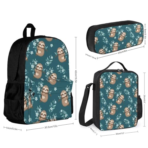AMRANDOM Backpack Bookbag Set with Lunch Box Case Sloth Flowers Backpack Casual Daypacks2