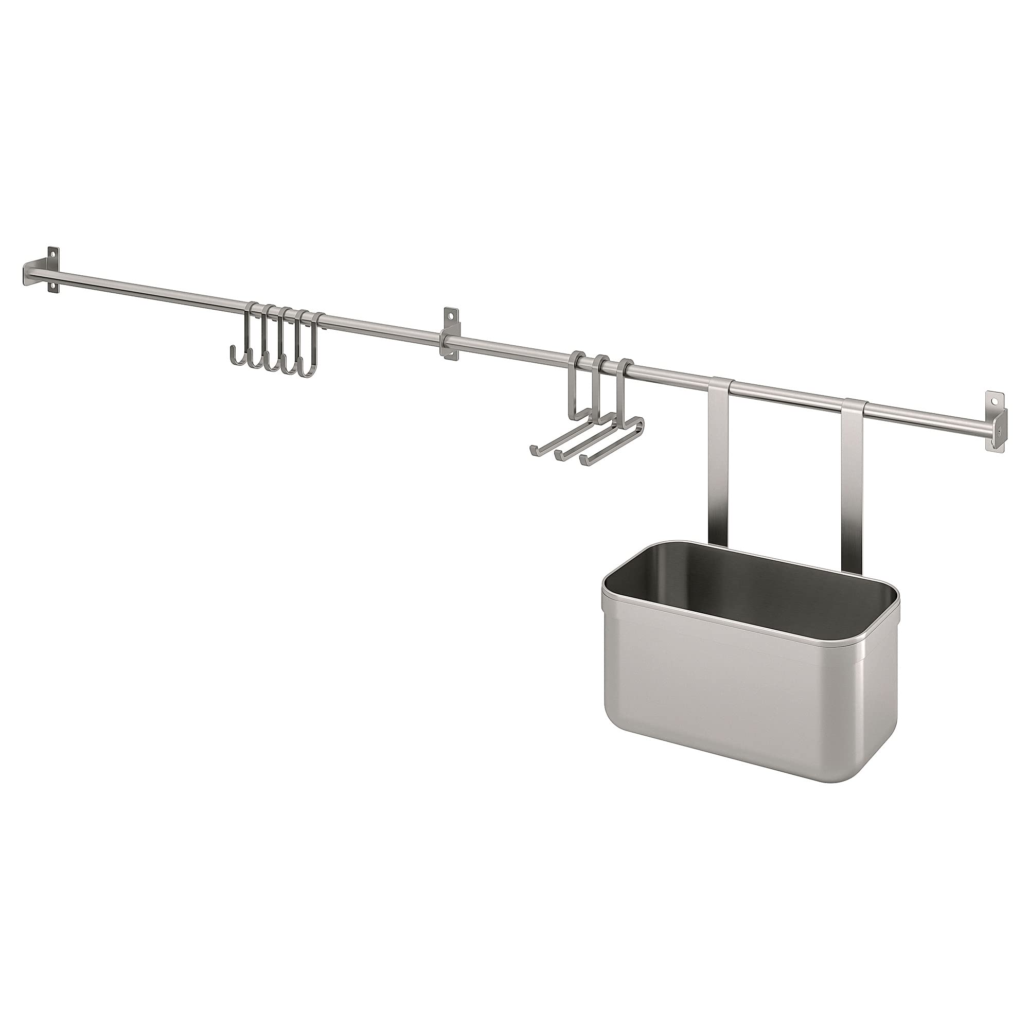 IKEA KUNGSFORS Rails with Hooks and Container, 112 cm, Stainless Steel