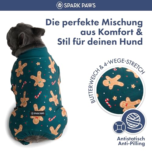 Spark Paws Weihnachtspyjama für Hunde, ultraweich und 4-Wege-Stretch, für kleine, mittelgroße und große Rassen, Lebkuchenmann, Größe M