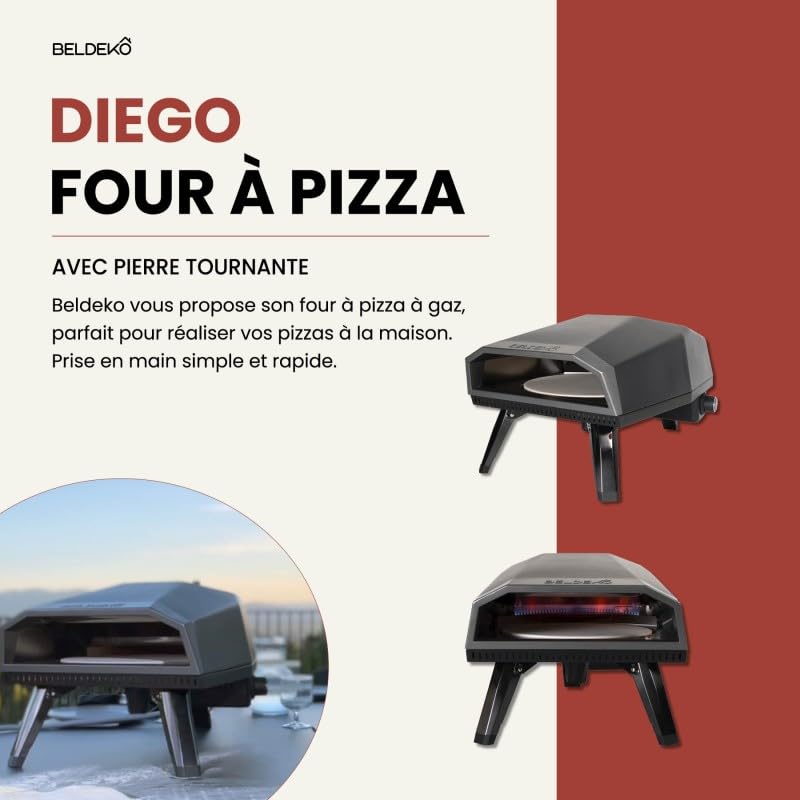 BELDEKO Four à Pizza Gaz DIEGO Pierre Tournante 400°C - Marque Française